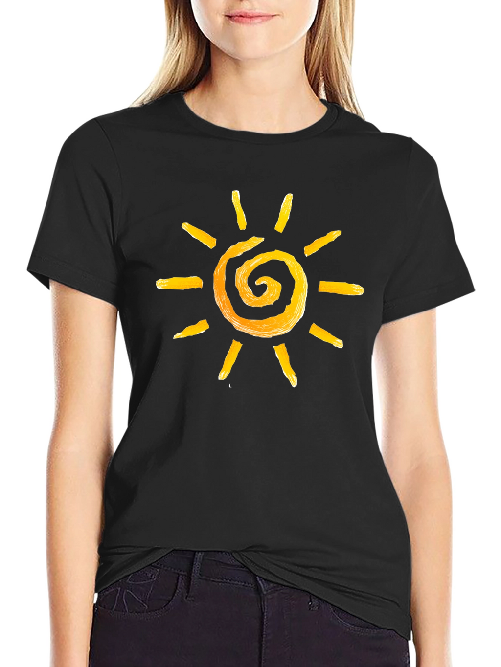 Sun Spiral Graphic Tee - Black Cotton Casual