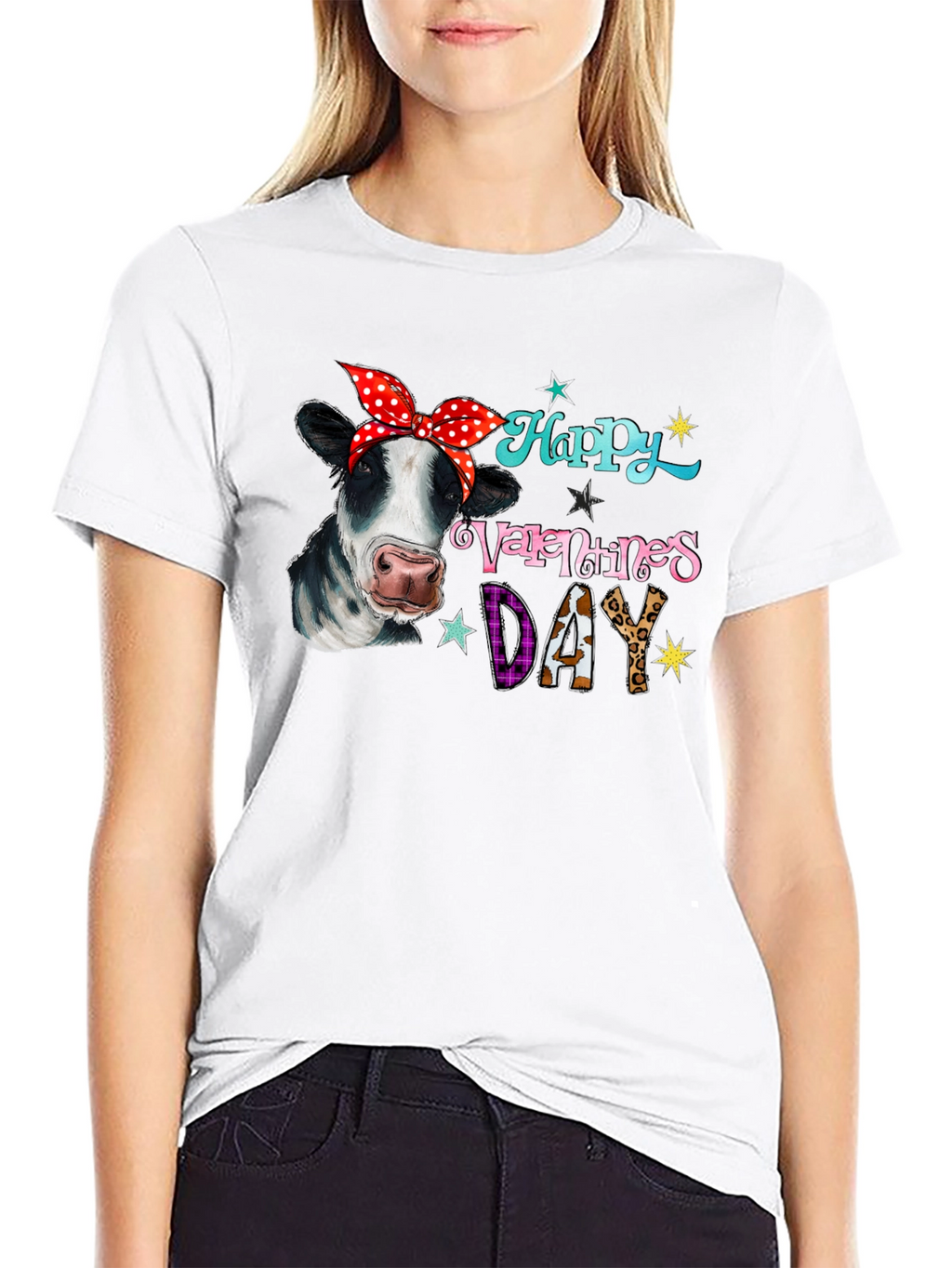 Happy Valentines Day Cow Print Tee