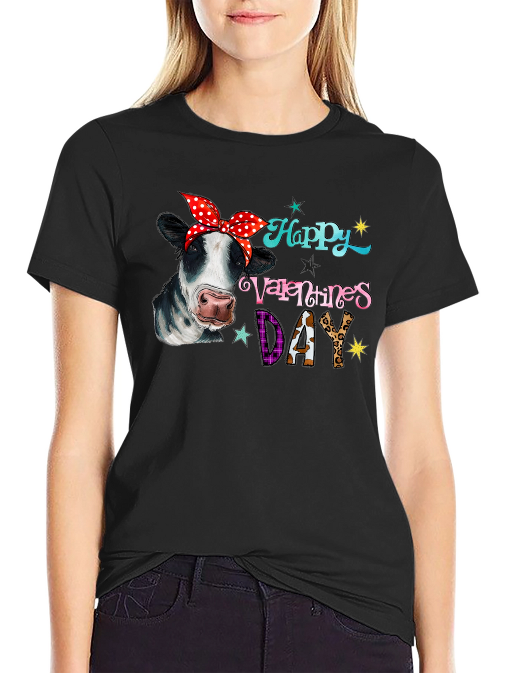 Happy Valentines Day Cow Print Tee
