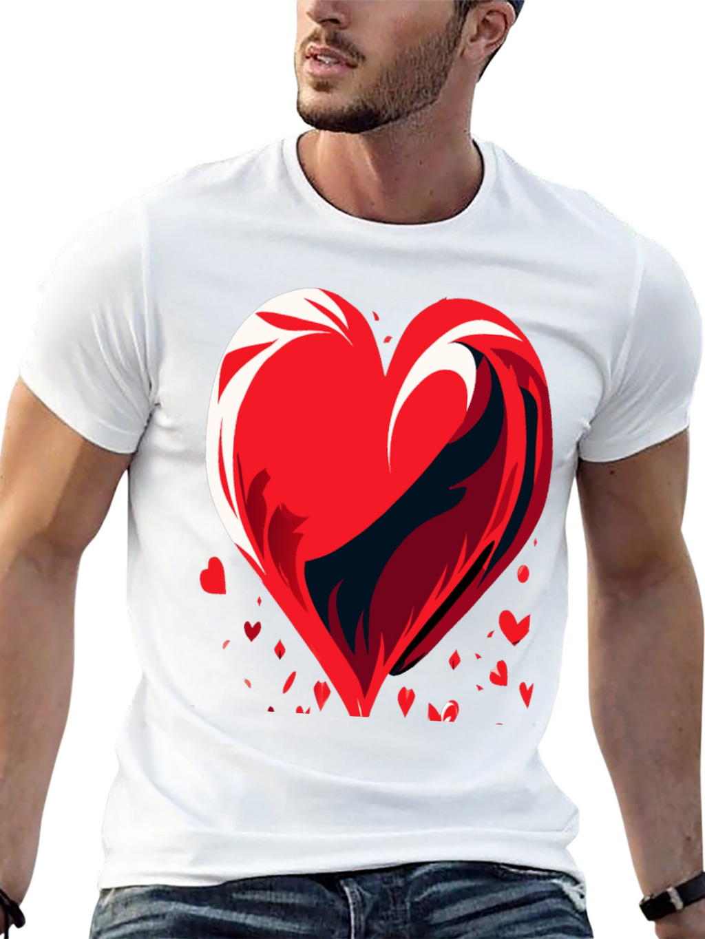 Heart Wave Graphic Mens Black T-Shirt