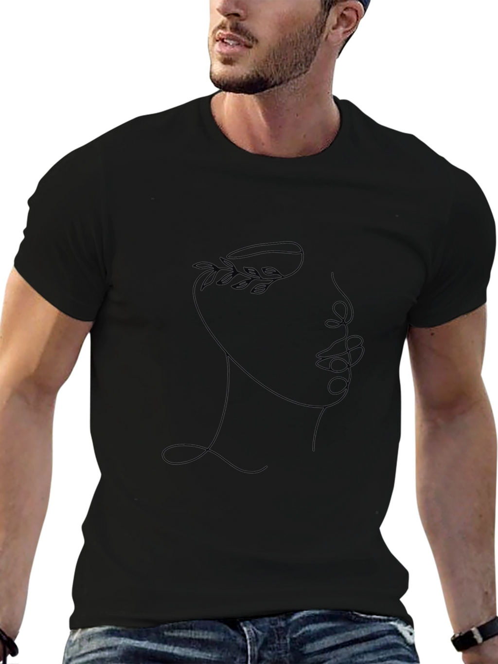 Abstract Face Line Art Tee - Black