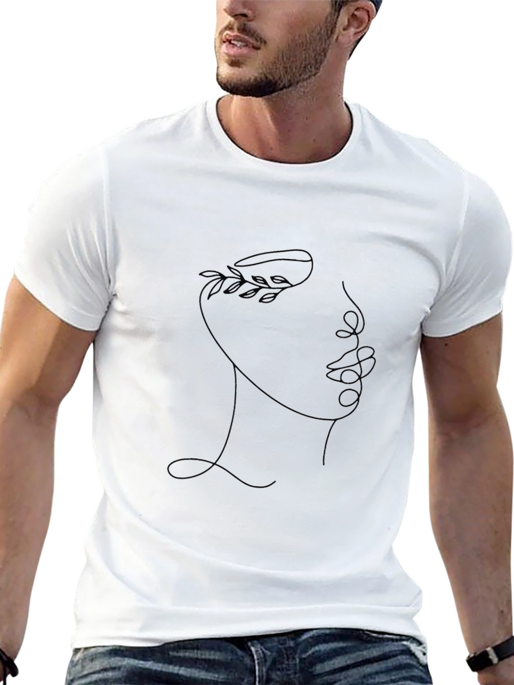 Abstract Face Line Art Tee - Black