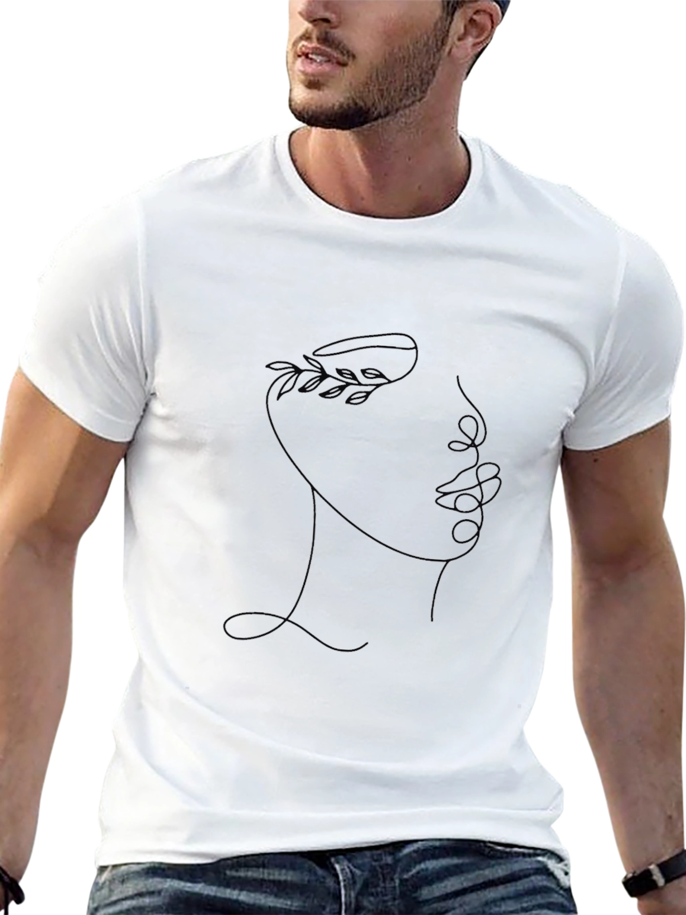 Abstract Face Line Art Tee - Black
