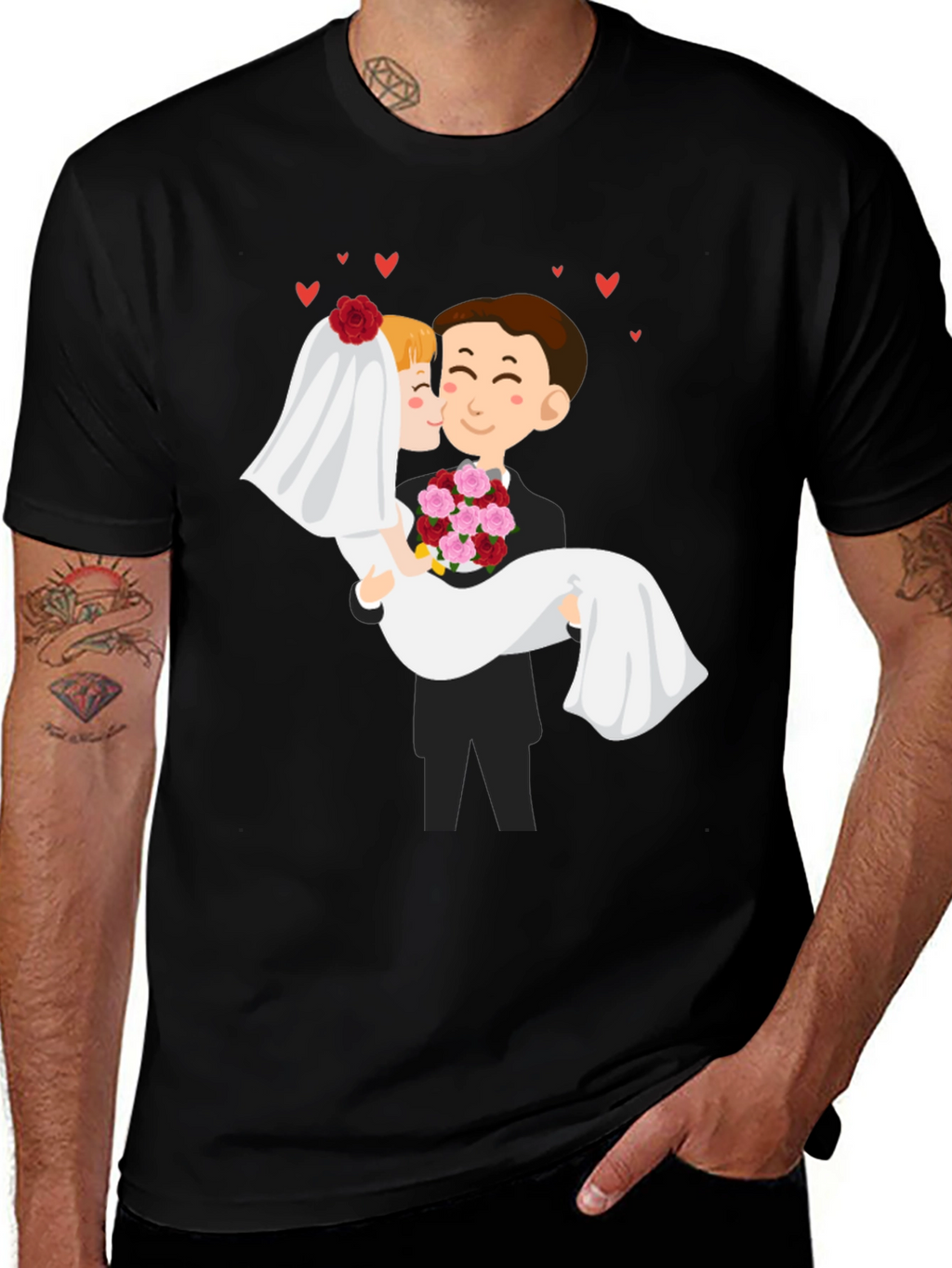 Bride and Groom Graphic Black T-Shirt