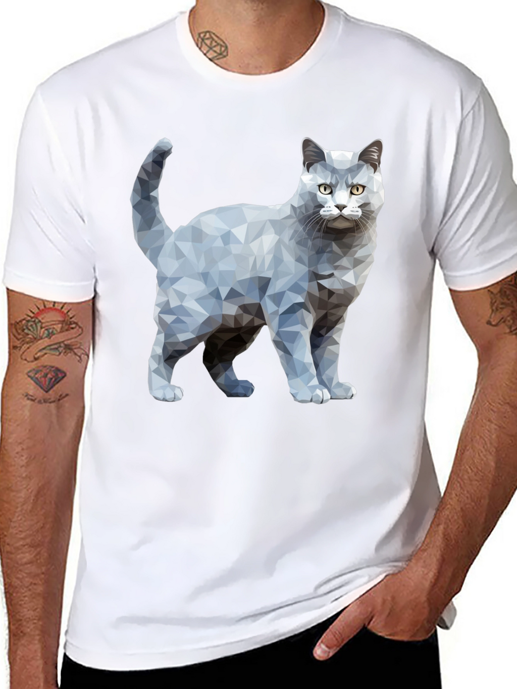 Geometric Cat Graphic Print T-Shirt
