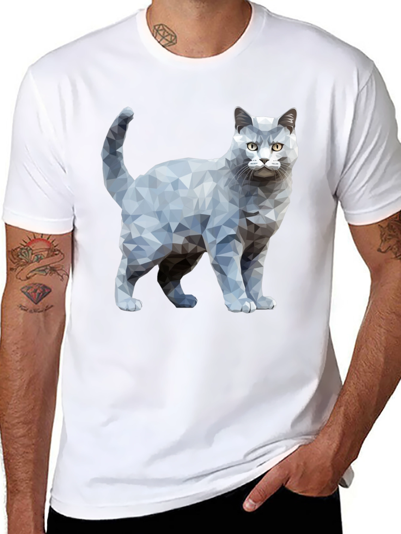 Geometric Cat Graphic Print T-Shirt