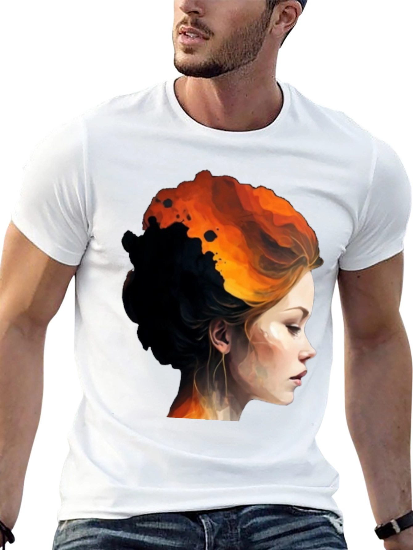 Fiery Woman Graphic Tee - Bold Artistic Design