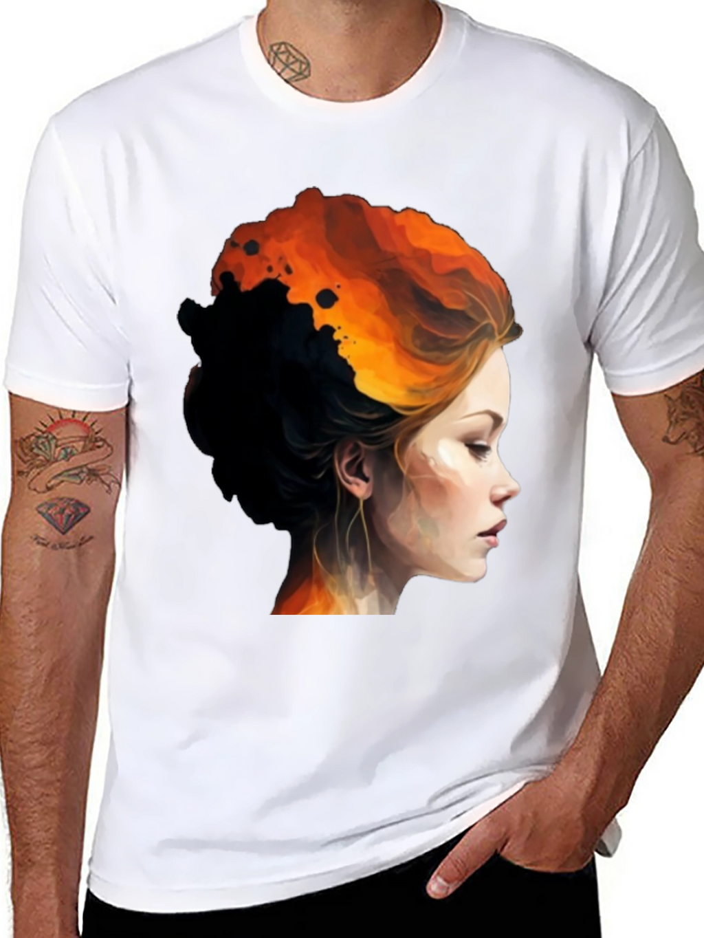 Fiery Woman Graphic Tee - Bold Artistic Design