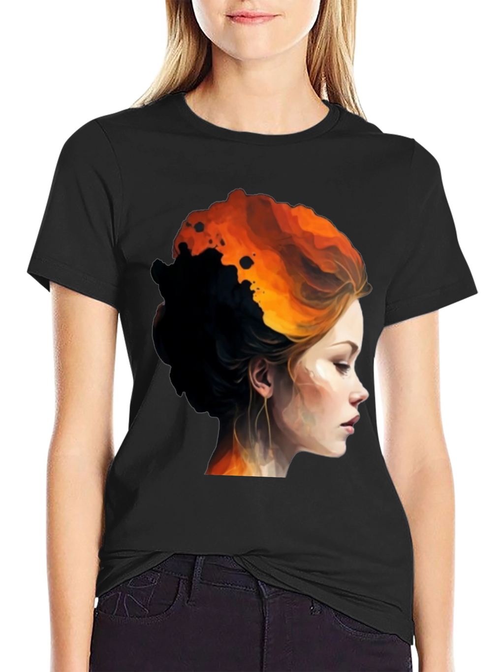Fiery Woman Graphic Tee - Bold Artistic Design