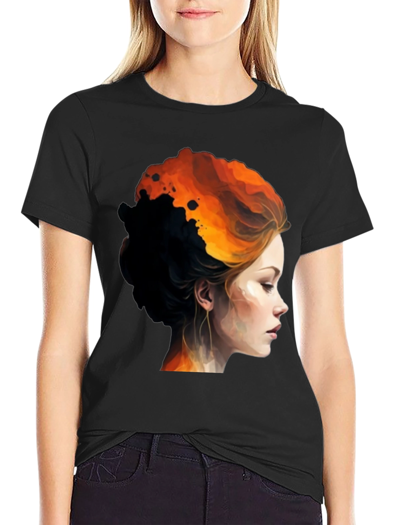 Fiery Woman Graphic Tee - Bold Artistic Design