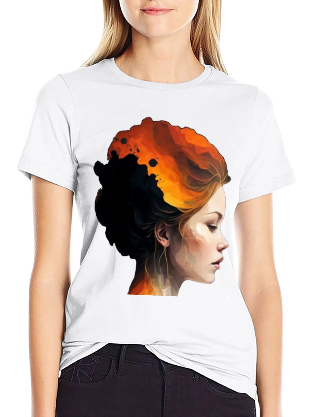 Fiery Woman Graphic Tee - Bold Artistic Design
