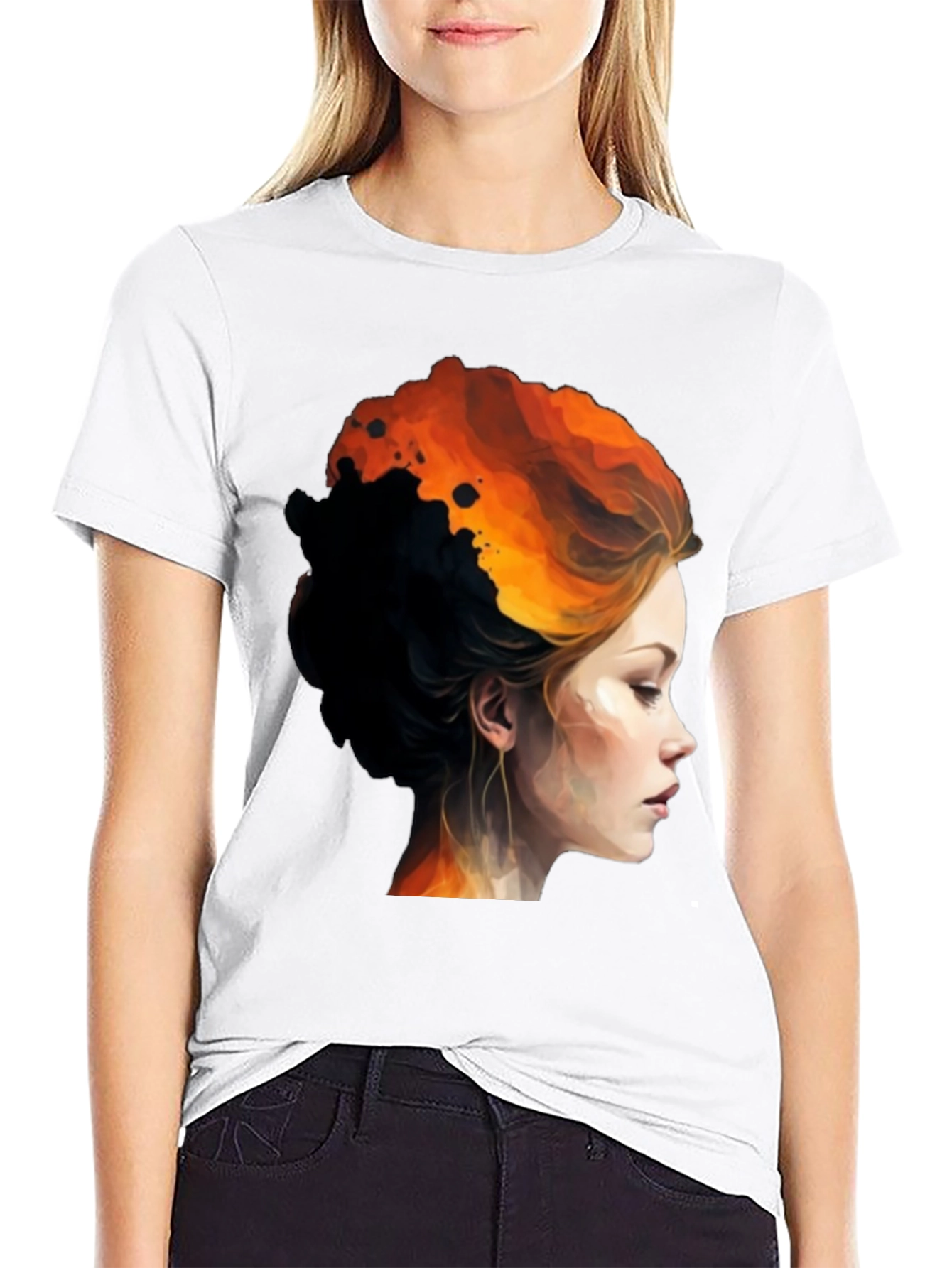 Fiery Woman Graphic Tee - Bold Artistic Design