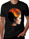 Fiery Woman Graphic Tee - Bold Artistic Design