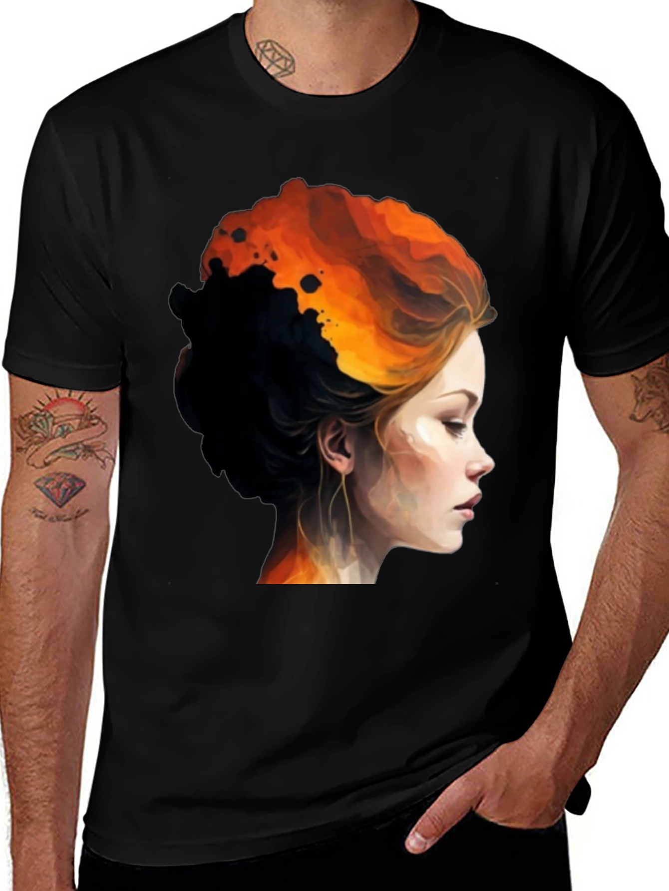 Fiery Woman Graphic Tee - Bold Artistic Design