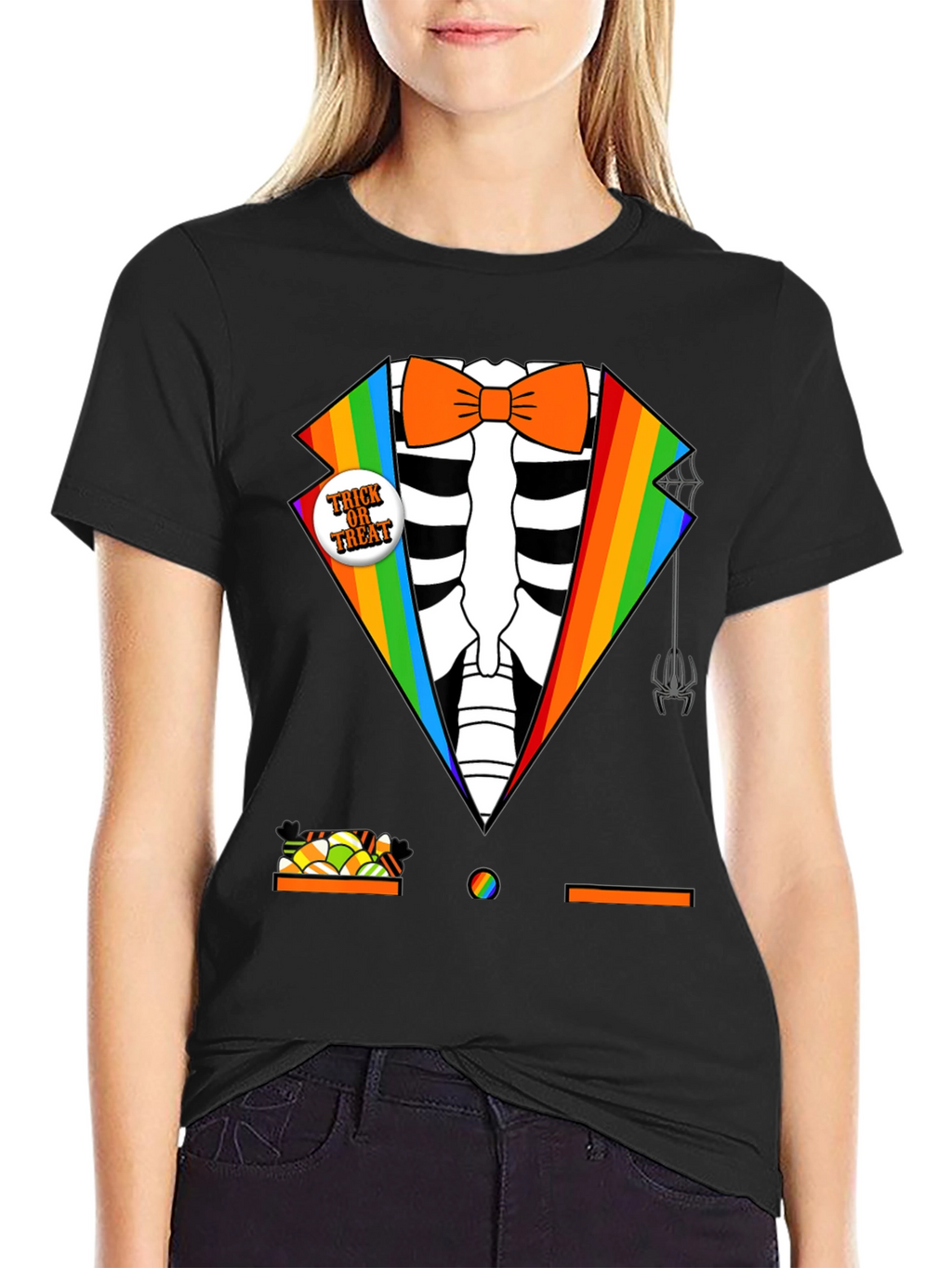 Rainbow Skeleton Tuxedo Halloween T-Shirt