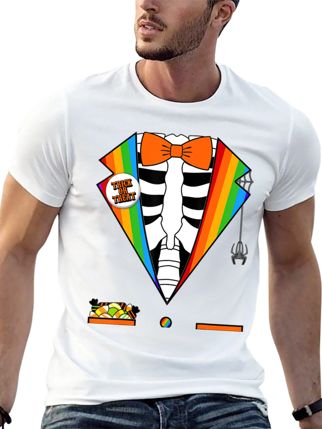 Rainbow Skeleton Tuxedo Halloween T-Shirt