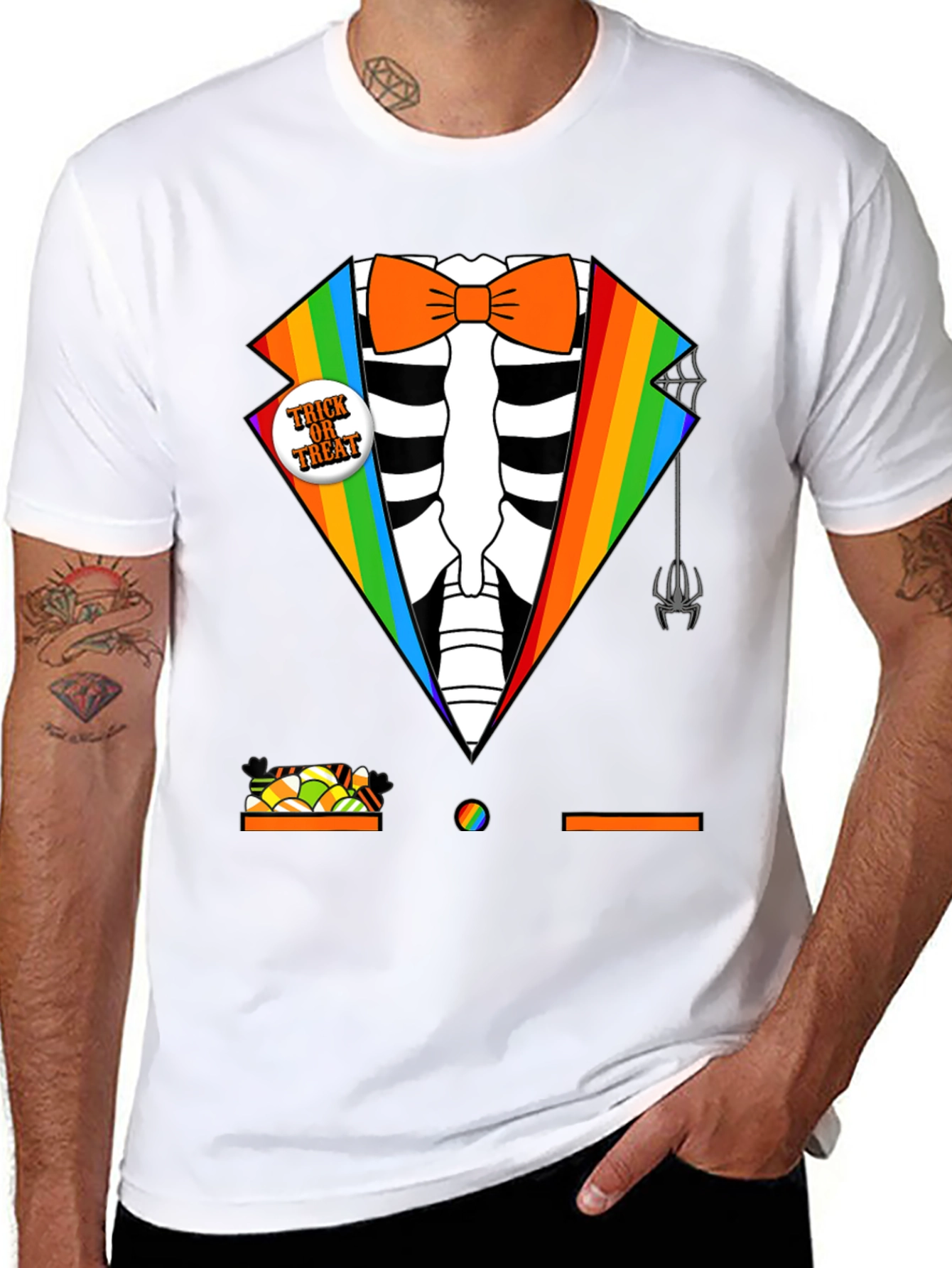 Rainbow Skeleton Tuxedo Halloween T-Shirt