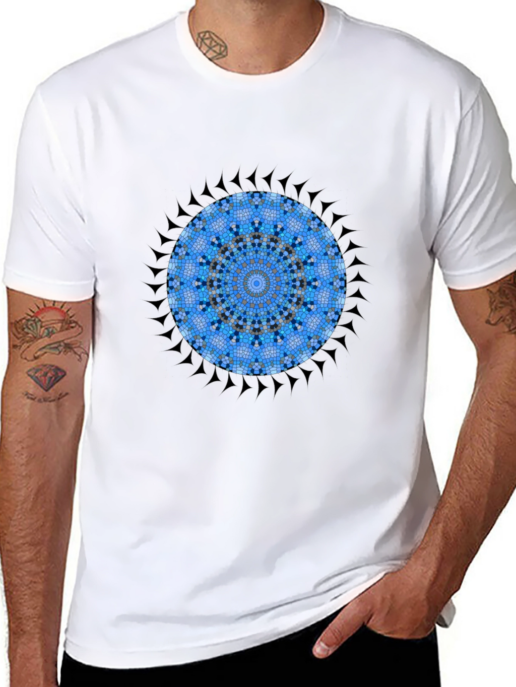 Blue Mandala Graphic Tee - Stylish Mens Cotton T-Shirt