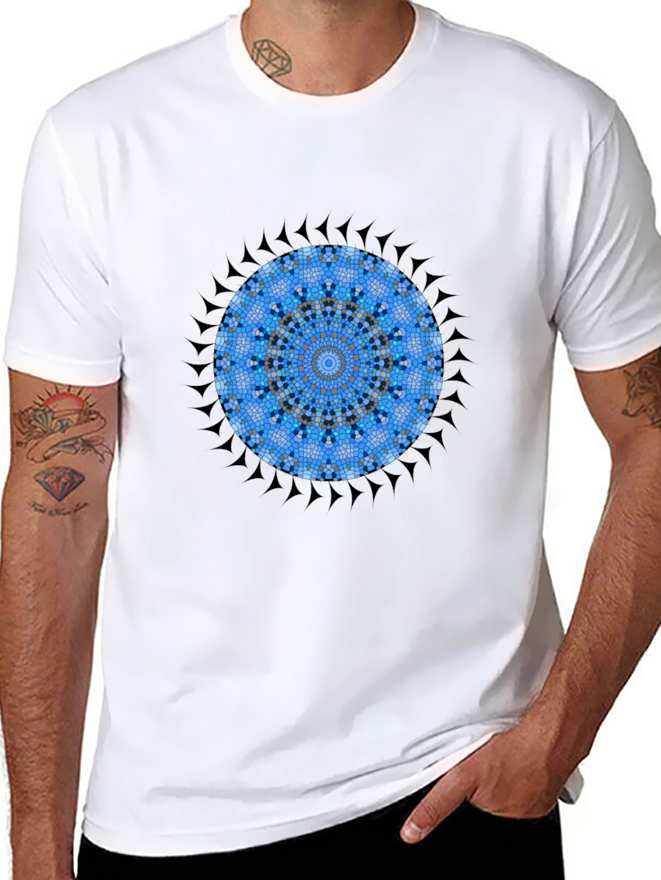 Blue Mandala Graphic Tee - Stylish Mens Cotton T-Shirt