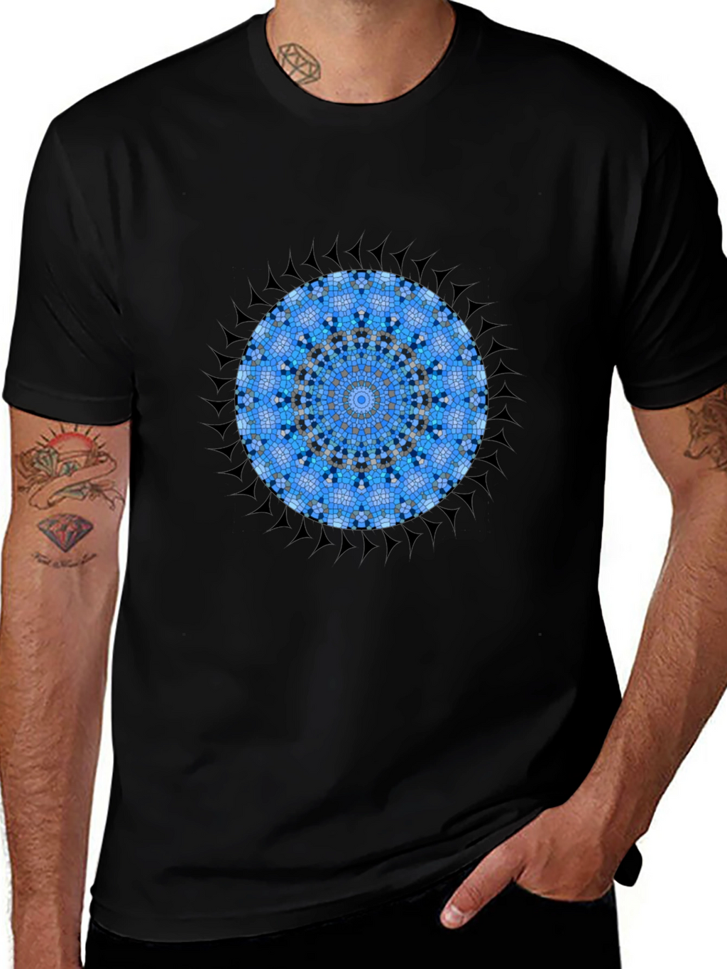 Blue Mandala Graphic Tee - Stylish Mens Cotton T-Shirt
