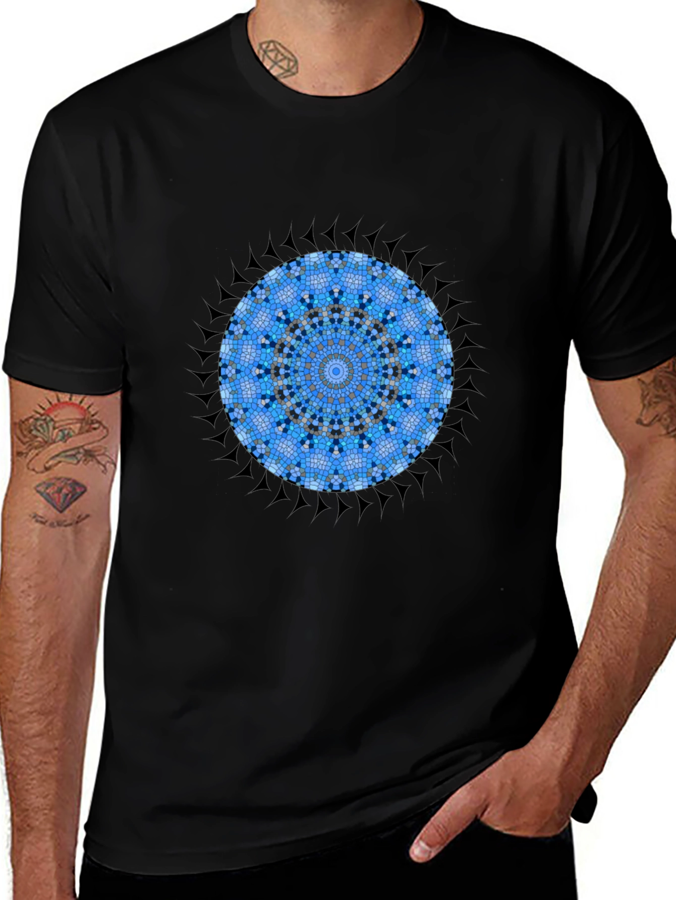 Blue Mandala Graphic Tee - Stylish Mens Cotton T-Shirt