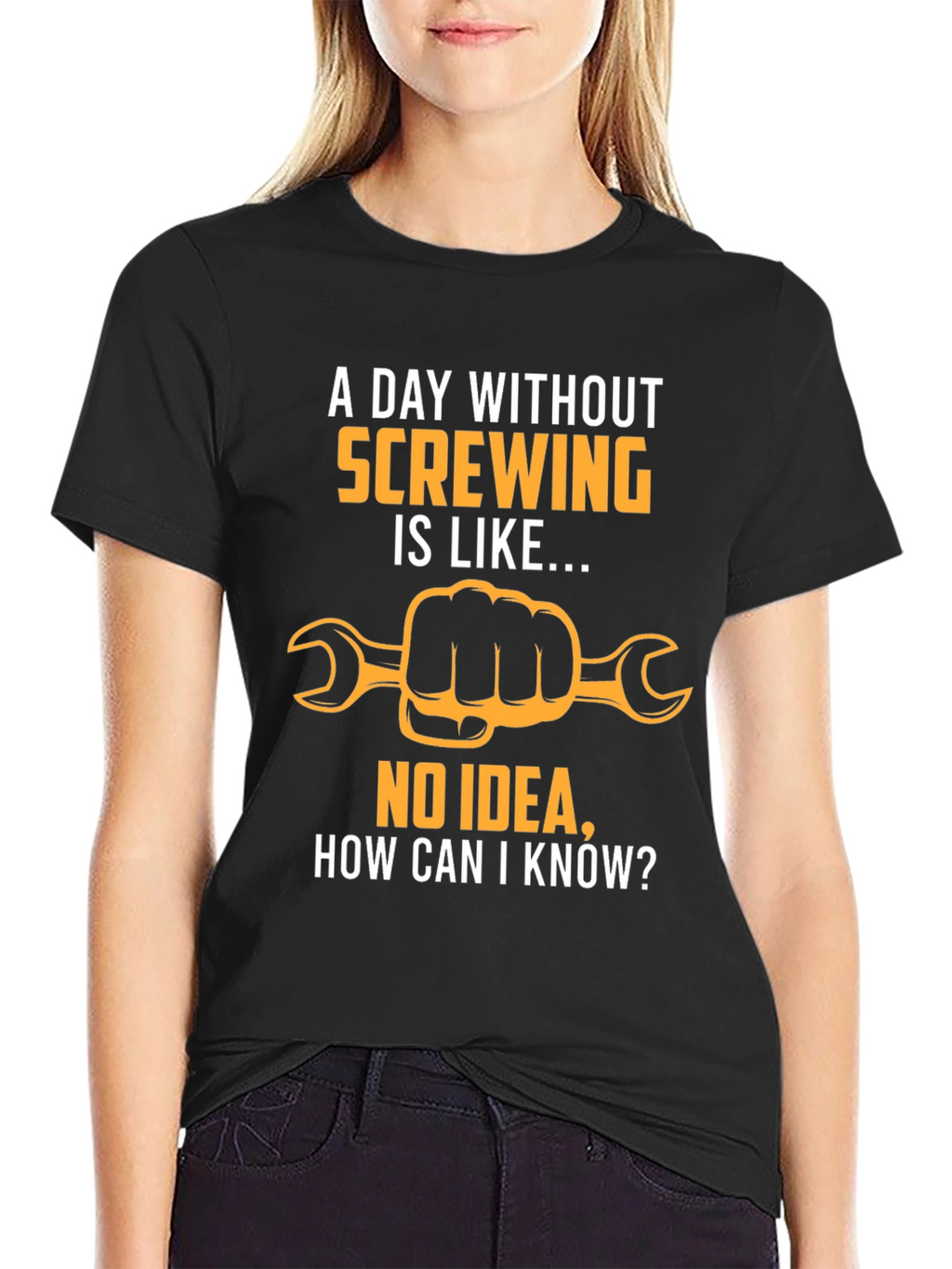 Funny Screwing T-Shirt - Hand Holding Wrench