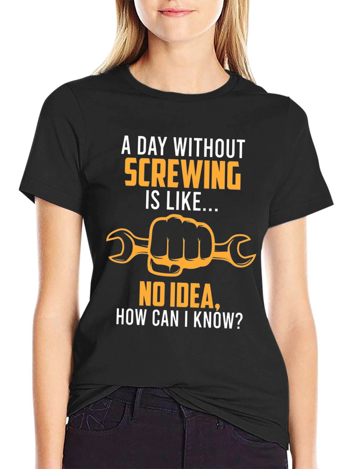 Funny Screwing T-Shirt - Hand Holding Wrench