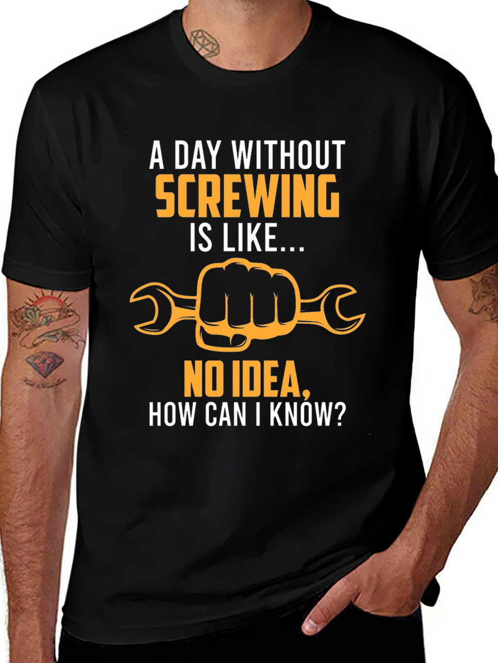 Funny Screwing T-Shirt - Hand Holding Wrench
