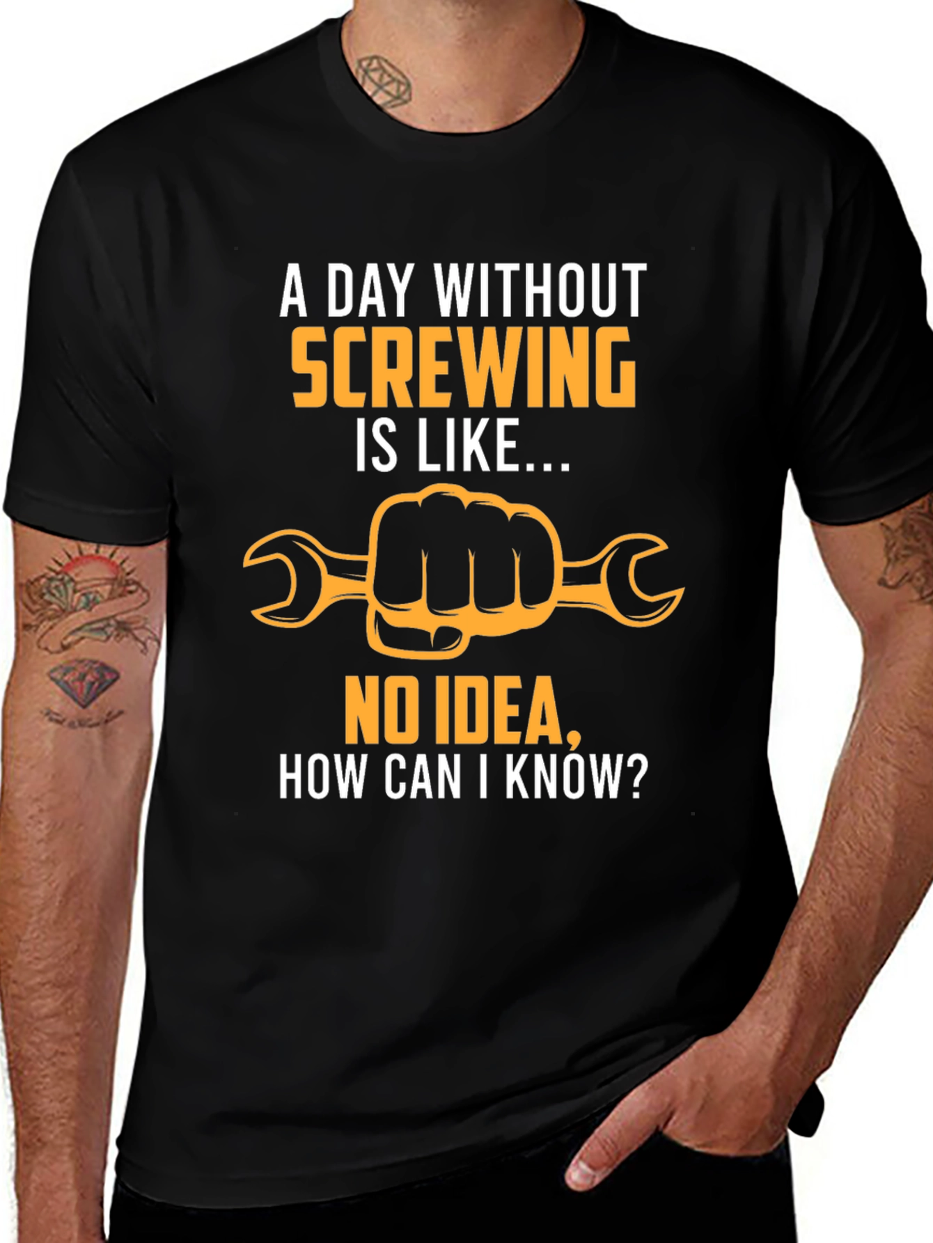 Funny Screwing T-Shirt - Hand Holding Wrench