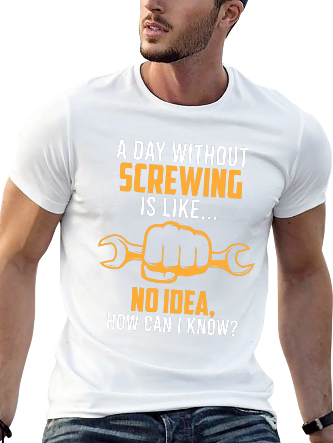 Funny Screwing T-Shirt - Hand Holding Wrench