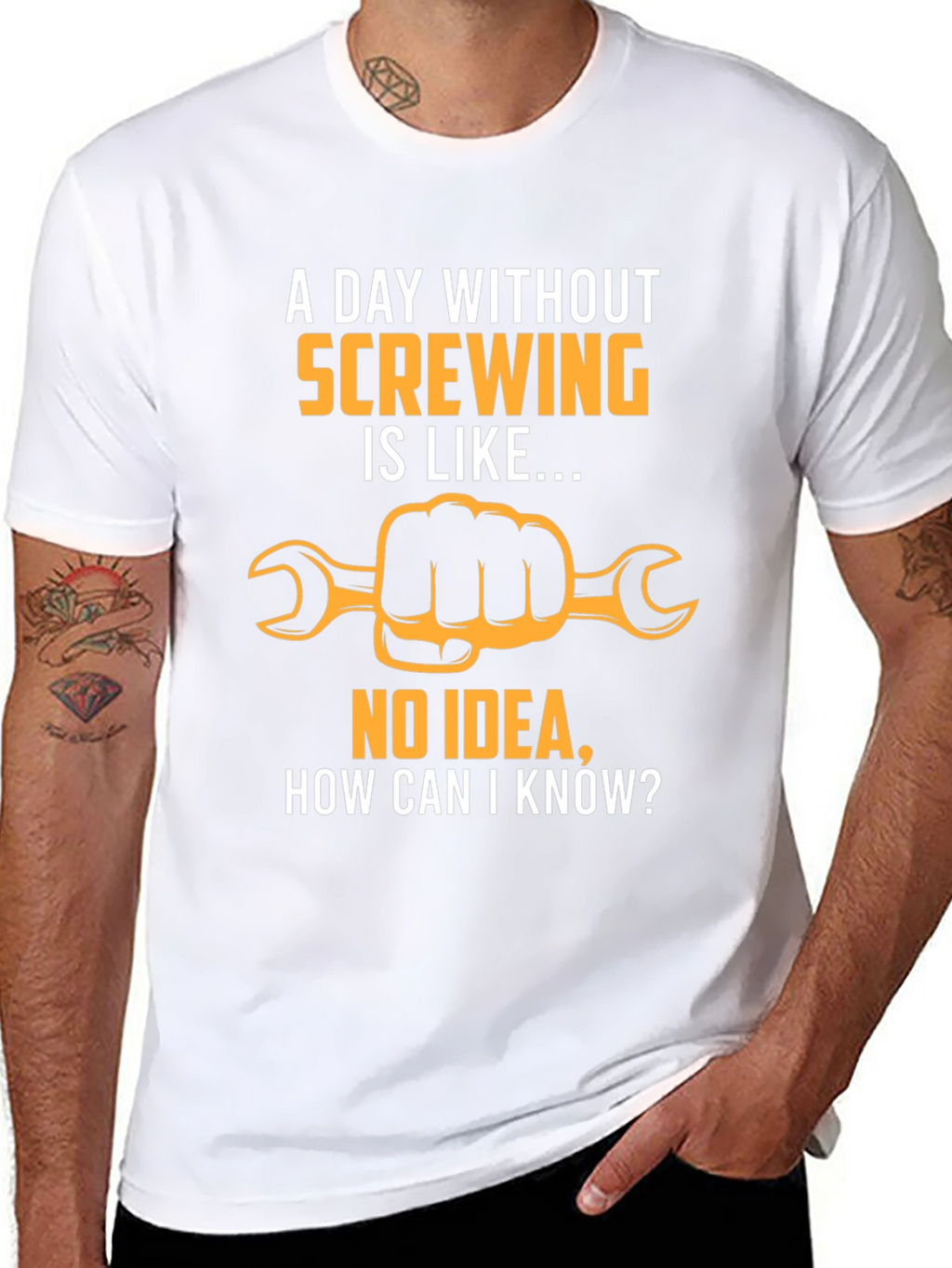 Funny Screwing T-Shirt - Hand Holding Wrench