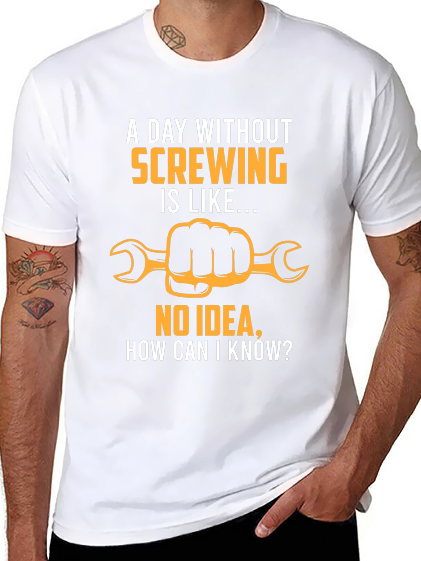 Funny Screwing T-Shirt - Hand Holding Wrench
