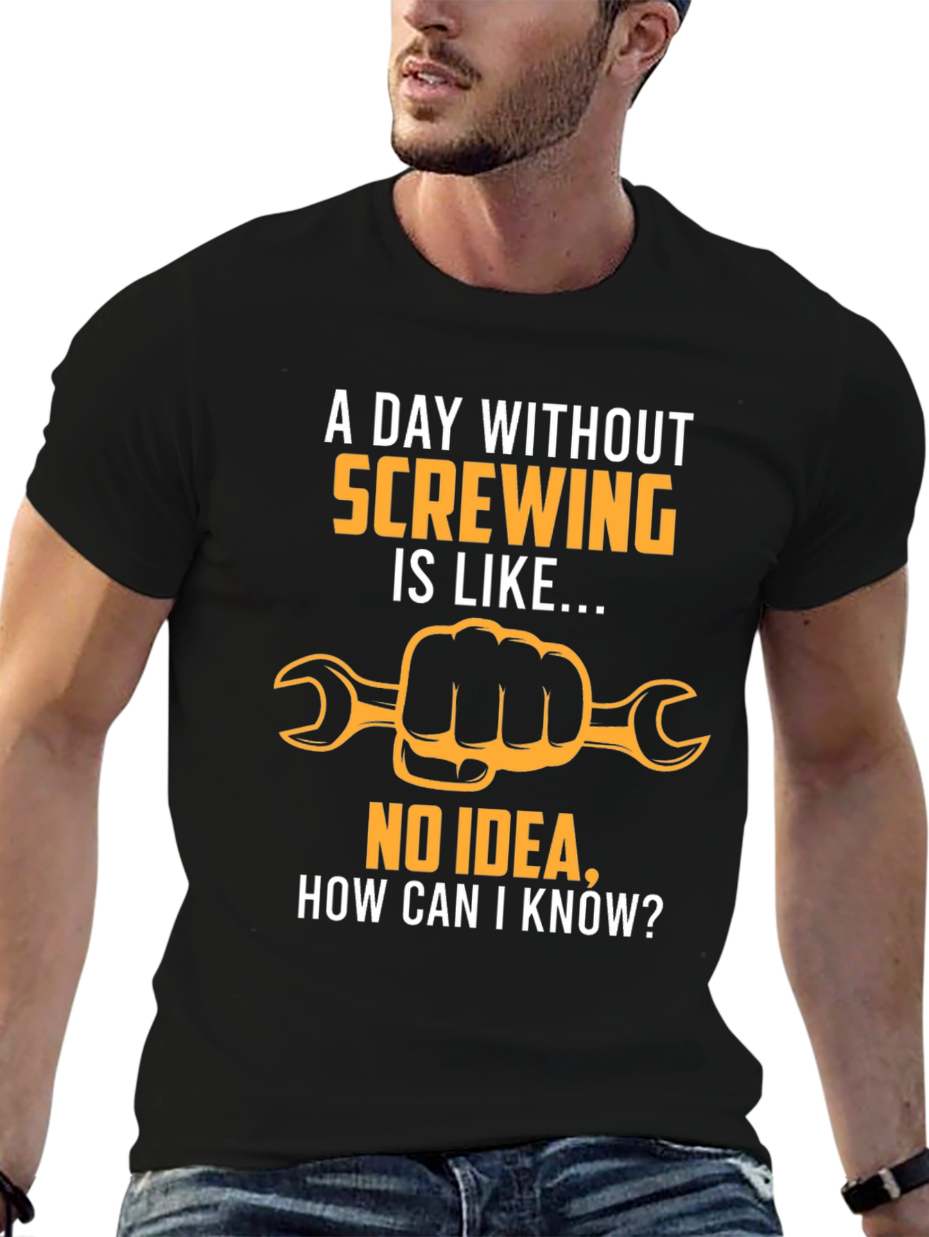Funny Screwing T-Shirt - Hand Holding Wrench
