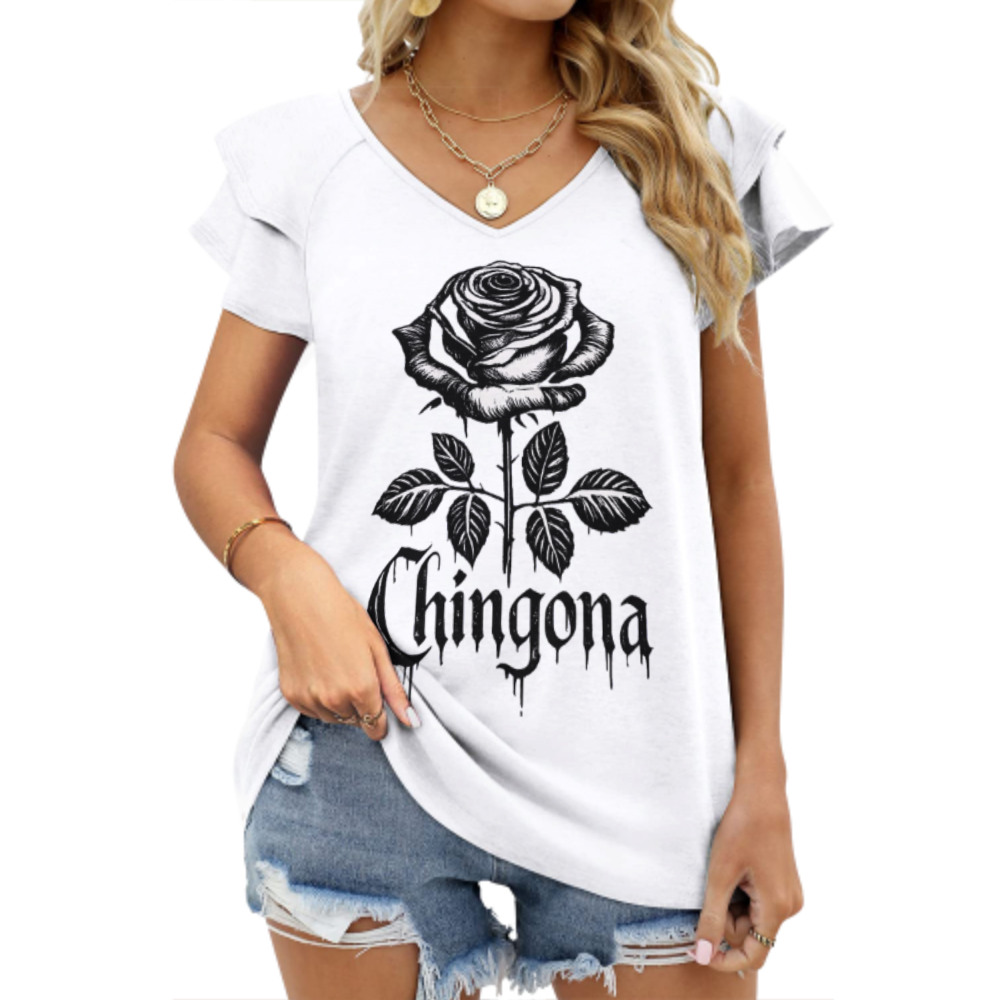 Chingona Rose Graphic Tee – Bold Latina Style Aesthetic Shirt for Women(z861)