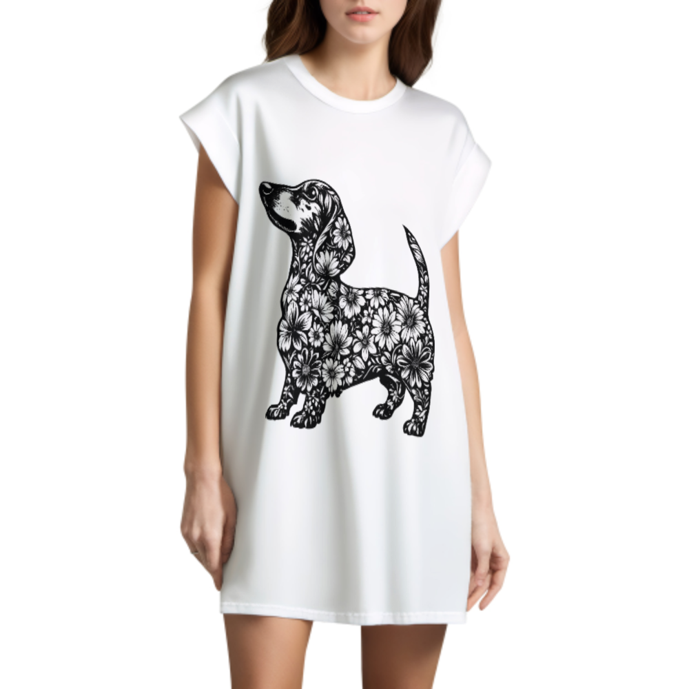 Floral Dachshund Vintage Graphic Tee | Boho Wiener Dog Lover Shirt | Cute Botanical Dog Print T-Shirt(z880)