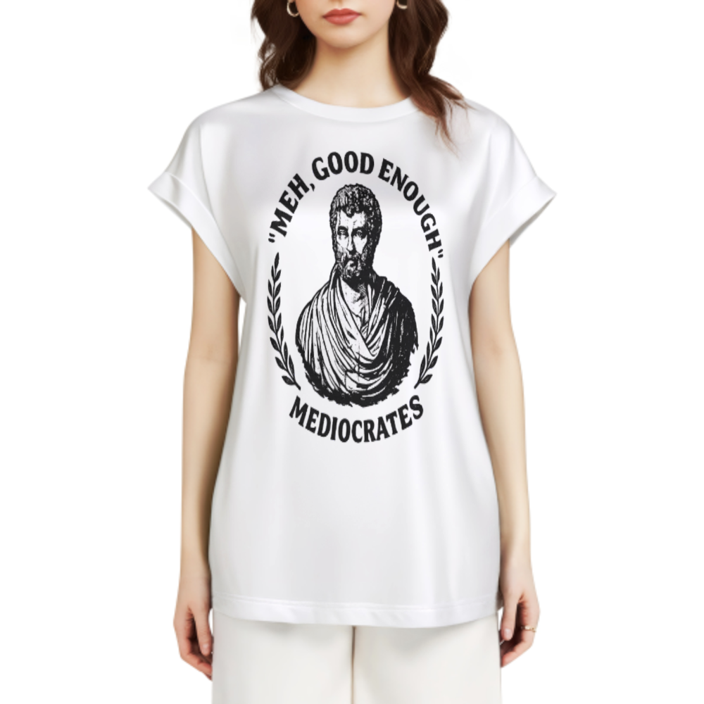 “Meh, Good Enough” Mediocrates Funny Philosophy Graphic Tee | Vintage Greek Humor Shirt(z889)