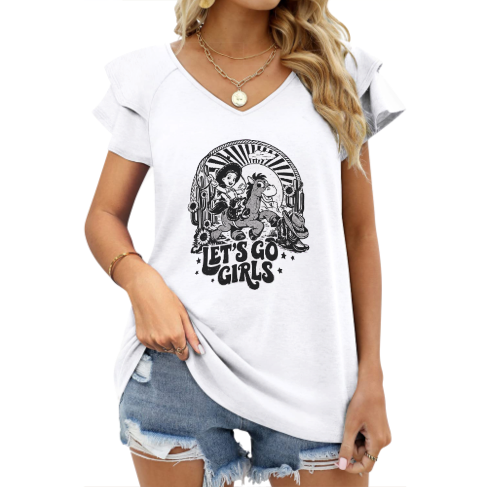 Let’s Go Girls Western Cowgirl Graphic Tee – Vintage Rodeo Country Style Shirt for Women(z864)