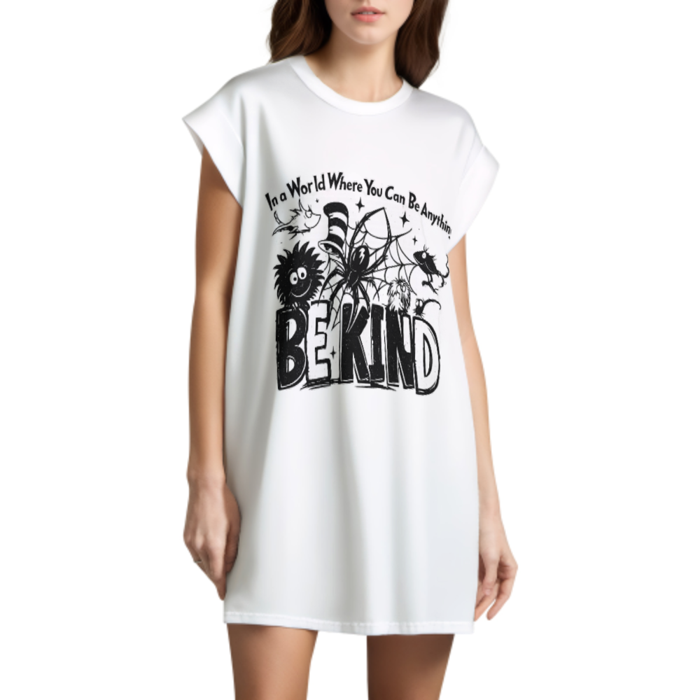 Be Kind Inspirational Graphic Tee Dress – Positive Quote Casual Oversized Shirt(z871)