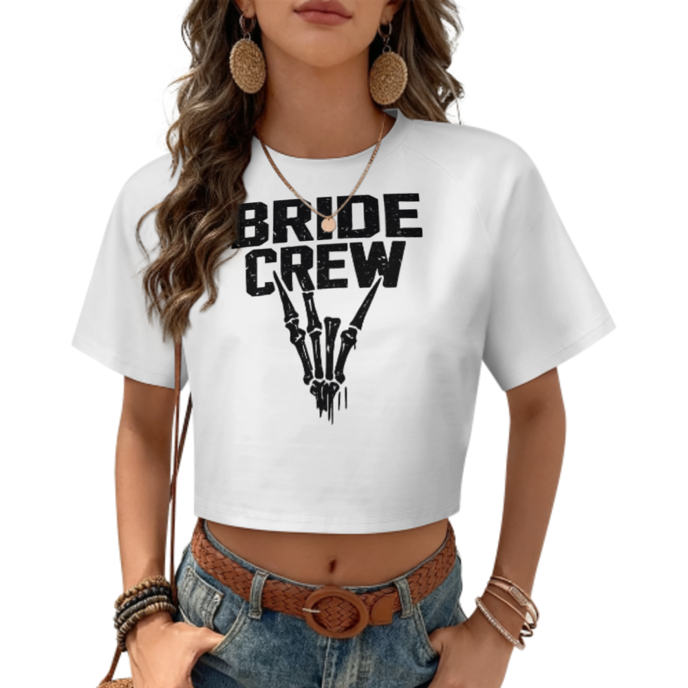 Bride Crew Skeleton Hand Rock Sign Shirt | Gothic Bachelorette Party Graphic Tee(z897)