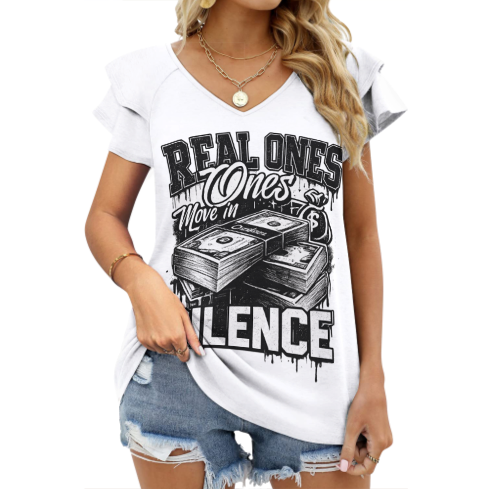 Real Ones Move in Silence Graphic Tee – Streetwear Money Stack Urban Shirt(z868)