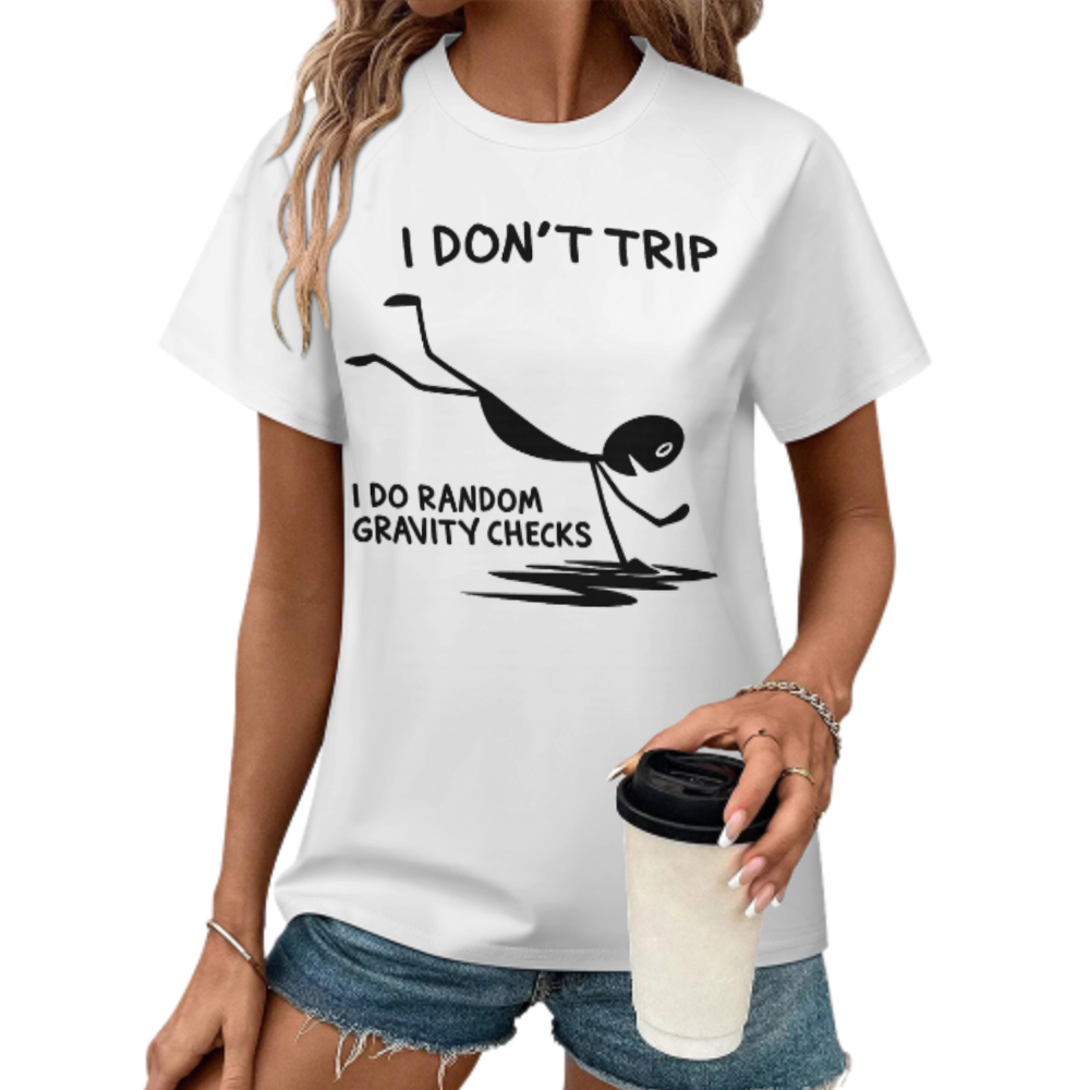 I Don't Trip, I Do Random Gravity Checks Funny T-Shirt | Humorous Stick Figure Graphic Tee(z906)