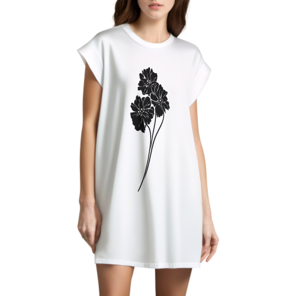 Minimalist Floral Graphic Tee – Elegant Black Wildflower Aesthetic Shirt for Women(z879)