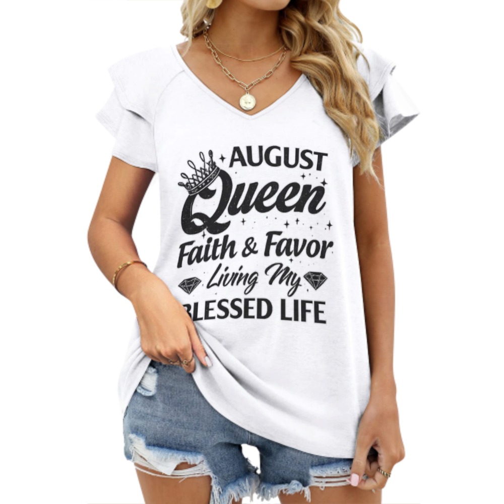 August Queen Birthday Graphic Tee – Faith & Favor Blessed Life Inspirational Shirt for Women(z867)