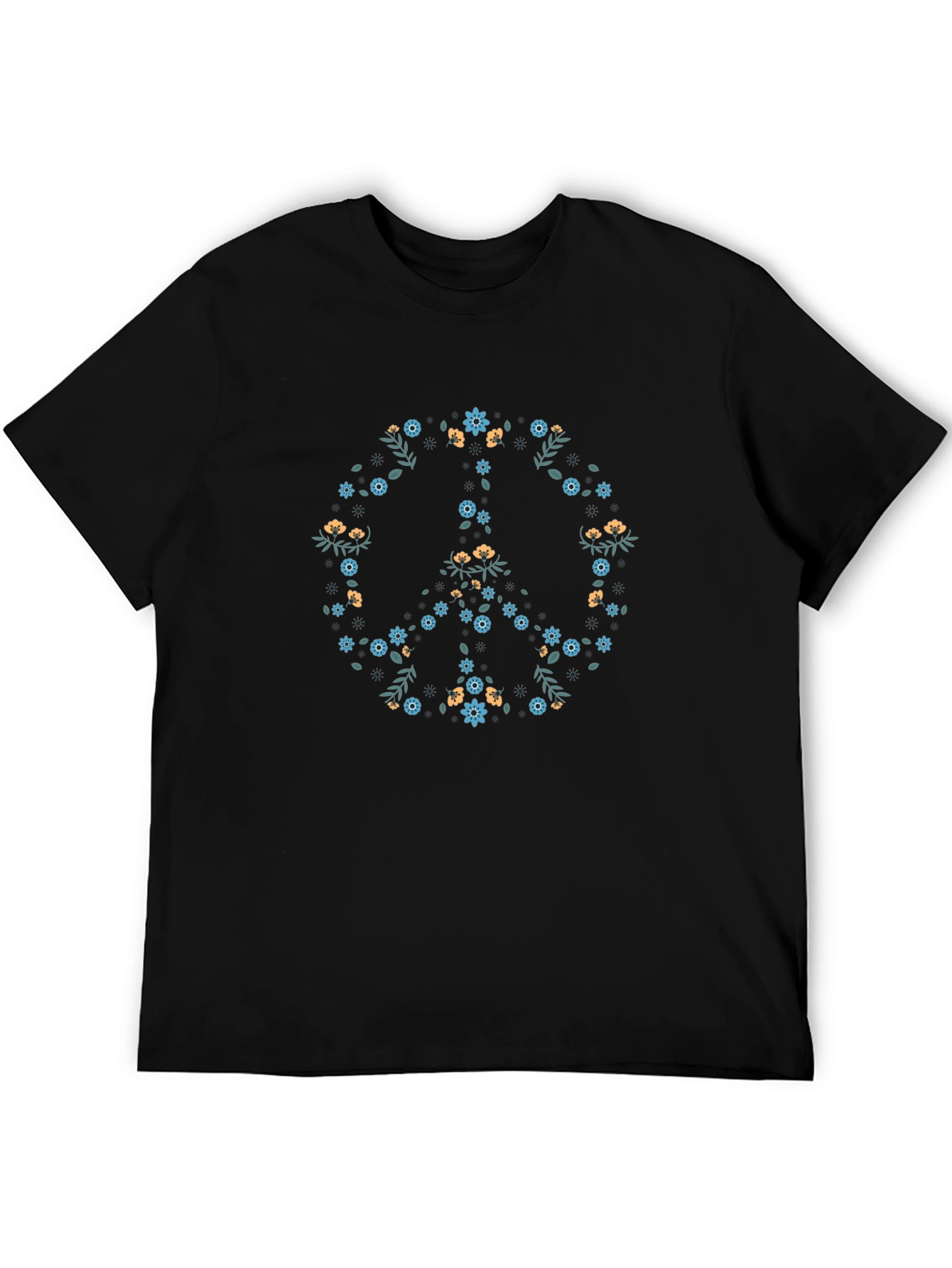 Floral Peace Sign Black Graphic Tee