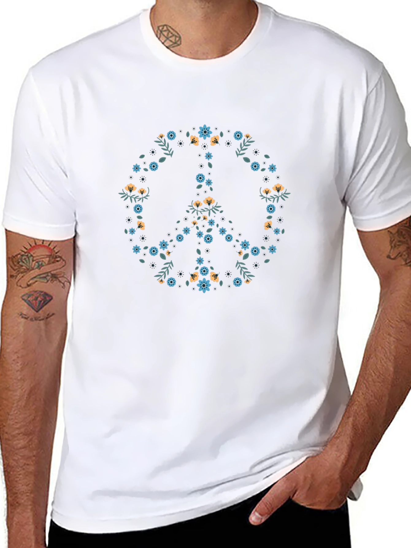 Floral Peace Sign Black Graphic Tee