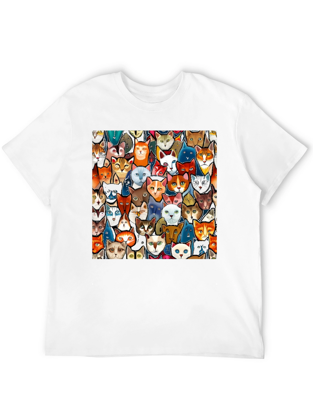Cat Faces Graphic Print Mens Black T-Shirt
