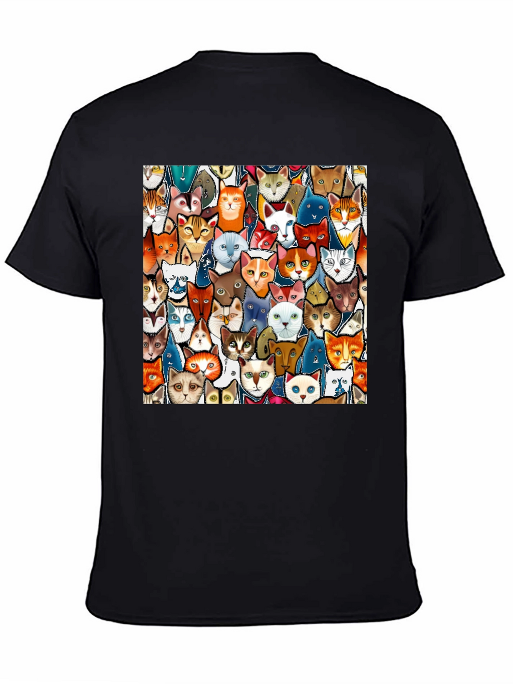 Cat Faces Graphic Print Mens Black T-Shirt