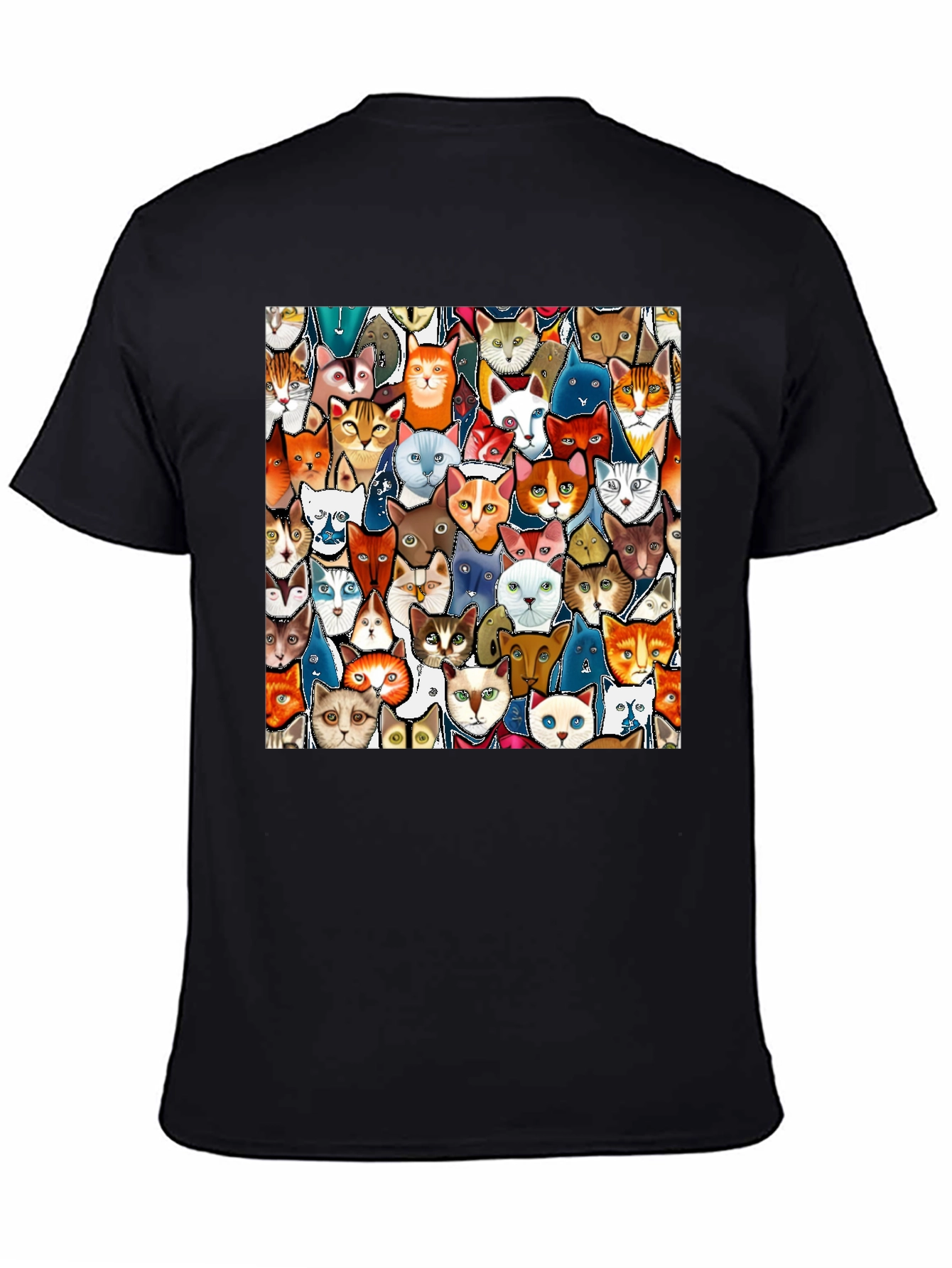 Cat Faces Graphic Print Mens Black T-Shirt