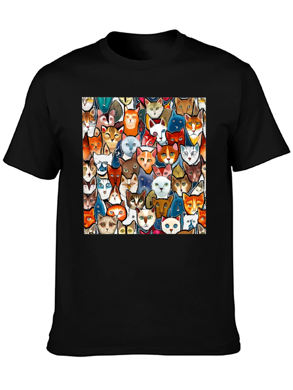 Cat Faces Graphic Print Mens Black T-Shirt