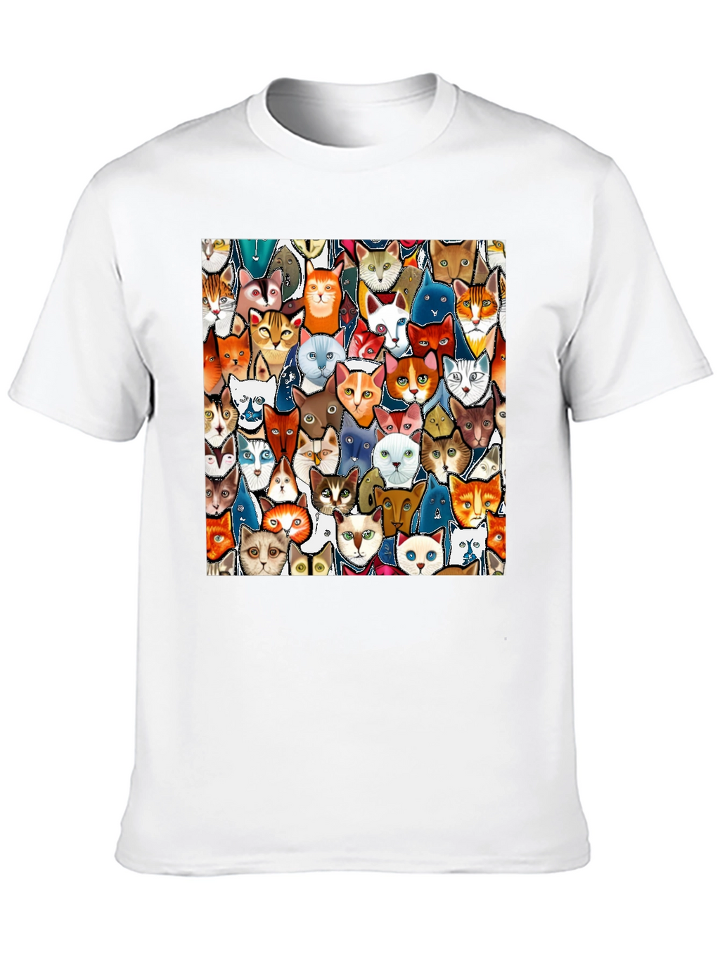 Cat Faces Graphic Print Mens Black T-Shirt